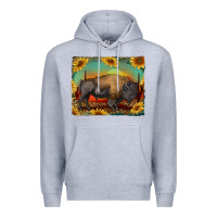 Heather Grey western bison with sunset background Premium Hoodie - RanaPortraitStore
