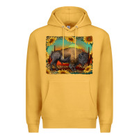 Mustard western bison with sunset background Premium Hoodie - RanaPortraitStore