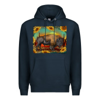 Navy western bison with sunset background Premium Hoodie - RanaPortraitStore
