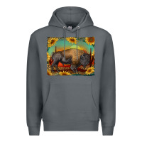 Rock western bison with sunset background Premium Hoodie - RanaPortraitStore