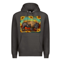 Smoke western bison with sunset background Premium Hoodie - RanaPortraitStore