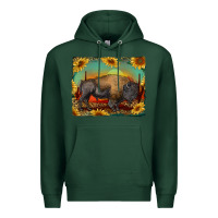 Sports Green western bison with sunset background Premium Hoodie - RanaPortraitStore