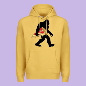 Bigfoot Carrying Pizza Premium Hoodie Designed By Artisfamous