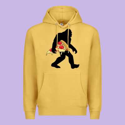 Bigfoot Carrying Pizza Premium Hoodie Designed By Artisfamous