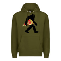 Army Green bigfoot carrying pizza Premium Hoodie - artisFamous