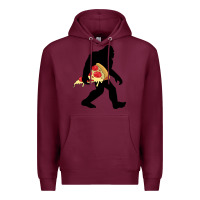 Burgundy bigfoot carrying pizza Premium Hoodie - artisFamous