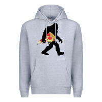 Heather Grey bigfoot carrying pizza Premium Hoodie - artisFamous