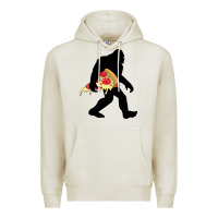 Oatmeal Heather bigfoot carrying pizza Premium Hoodie - artisFamous