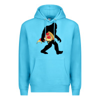 Ocean Blue bigfoot carrying pizza Premium Hoodie - artisFamous