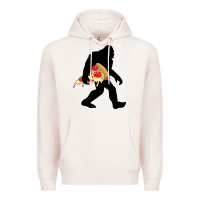 Pale Pink bigfoot carrying pizza Premium Hoodie - artisFamous