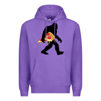Purple bigfoot carrying pizza Premium Hoodie - artisFamous