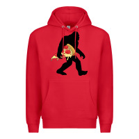 Red bigfoot carrying pizza Premium Hoodie - artisFamous