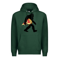 Sports Green bigfoot carrying pizza Premium Hoodie - artisFamous