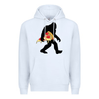 White bigfoot carrying pizza Premium Hoodie - artisFamous