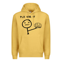 Antique Gold Plz Use It Text Graphic Premium Hoodie - artisFamous
