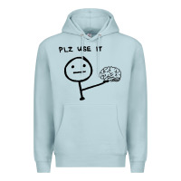 Blue Mist Plz Use It Text Graphic Premium Hoodie - artisFamous