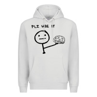 Dove Grey Plz Use It Text Graphic Premium Hoodie - artisFamous