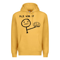 Mustard Plz Use It Text Graphic Premium Hoodie - artisFamous