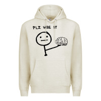Oatmeal Heather Plz Use It Text Graphic Premium Hoodie - artisFamous
