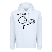 White Plz Use It Text Graphic Premium Hoodie - artisFamous