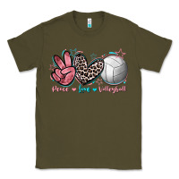 Army Green Peace Love Volleyball Classic Tee - FaDigitalArtStudio