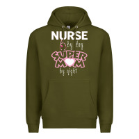 Army Green nurse by day super mom by night Premium Hoodie - artisFamous
