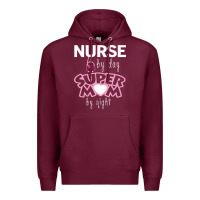 Burgundy nurse by day super mom by night Premium Hoodie - artisFamous