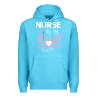 Ocean Blue nurse by day super mom by night Premium Hoodie - artisFamous