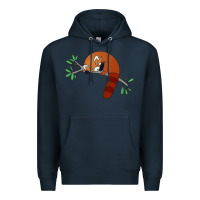 Navy red panda sleeping Premium Hoodie - artisFamous