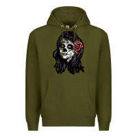 Army Green sugar skull lady Premium Hoodie - artisFamous