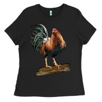 Black american game rooster standing Ladies Tee - LillyAllenDesigns