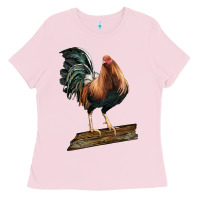 Bubblegum Pink american game rooster standing Ladies Tee - LillyAllenDesigns