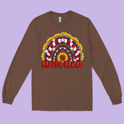 America Sunflower Rainbow Long Sleeve Tee Designed By Artiststas