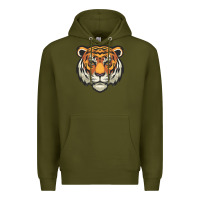 Army Green tiger vector face Premium Hoodie - artisFamous