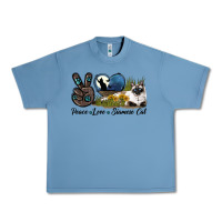 Pebble Blue Peace Love Siamese Cat Urban Heavy Tee - LillyAllenDesigns