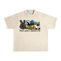 Sandshell Peace Love Siamese Cat Urban Heavy Tee - LillyAllenDesigns