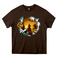 Chocolate Brown Horsehide Texas Map Cowboys Flag Heavy Core Tee - RanaPortraitStore