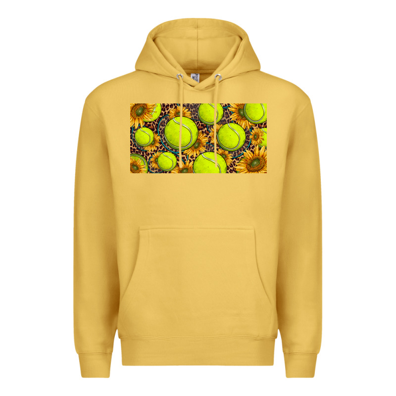 Tennis Ball With Sunflower And Racket  Licence Plato Premium Hoodie by BarkalooDesign | Teevron