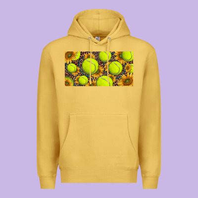 Tennis Ball With Sunflower And Racket  Licence Plato Premium Hoodie Designed By Barkaloodesign