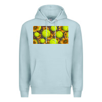 Blue Mist tennis ball with sunflower and racket  licence plato Premium Hoodie - BarkalooDesign