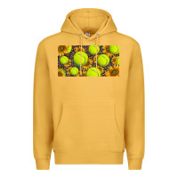 Mustard tennis ball with sunflower and racket  licence plato Premium Hoodie - BarkalooDesign