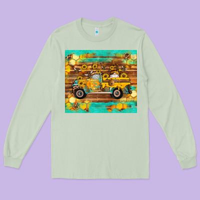 Western Bee Gnomes Truck Honeycomb  Leopard Turquoise Wooden Serape Long Sleeve Tee Designed By Artiststas