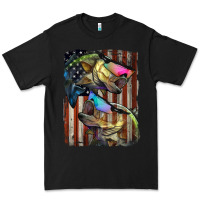 Black American Flag With Bass Fish Premium Tee - LillyAllenDesigns