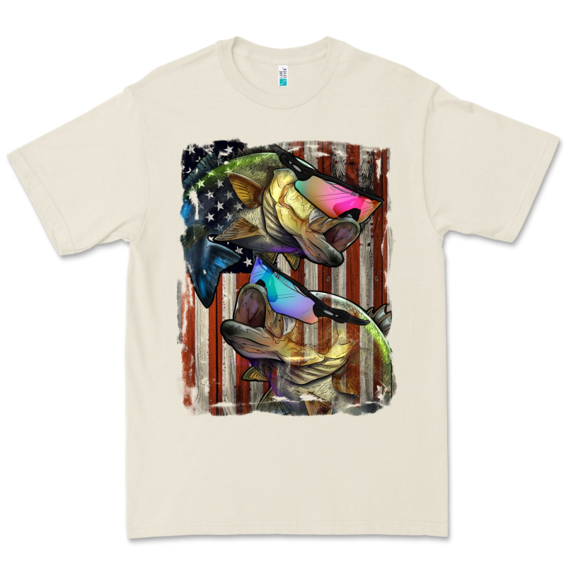 American Flag With Bass Fish Premium Tee by LillyAllenDesigns | Teevron