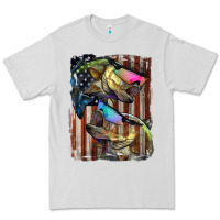 Dove Grey American Flag With Bass Fish Premium Tee - LillyAllenDesigns