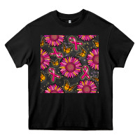 Black breast cancer sunflower seamless pattern Heavy Core Tee - BundleAndBundleShop