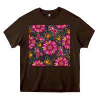 Chocolate Brown breast cancer sunflower seamless pattern Heavy Core Tee - BundleAndBundleShop
