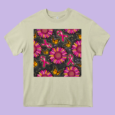 Breast Cancer Sunflower Seamless Pattern Heavy Core Tee Designed By Bundleandbundleshop