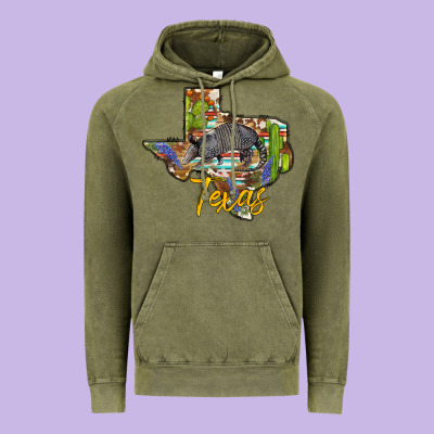 Texas Map Armadillo Vintage Hoodie Designed By Barkaloodesign