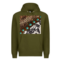 Army Green leopard and cowhide gemstone leather Premium Hoodie - BarkalooDesign